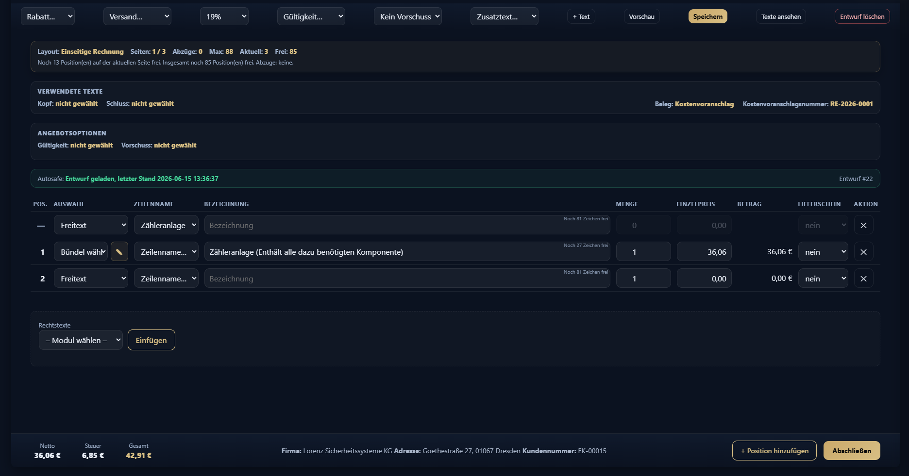 Screenshot: Angebot