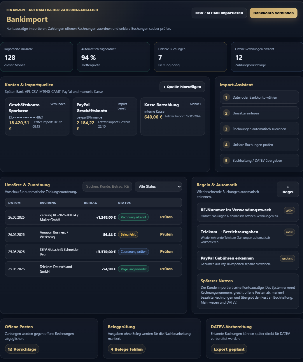 Screenshot: Bankimport