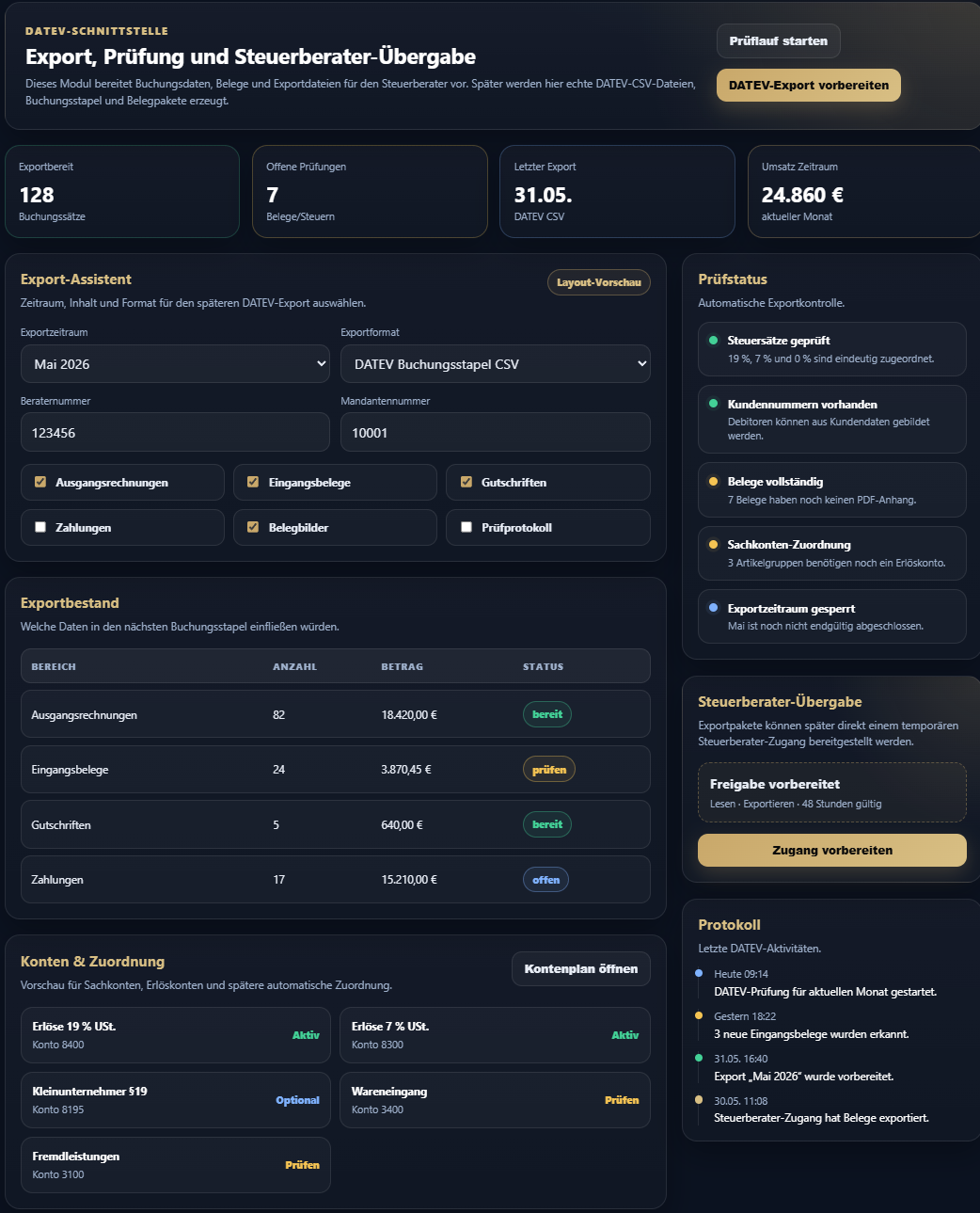 Screenshot: DATEV-Export