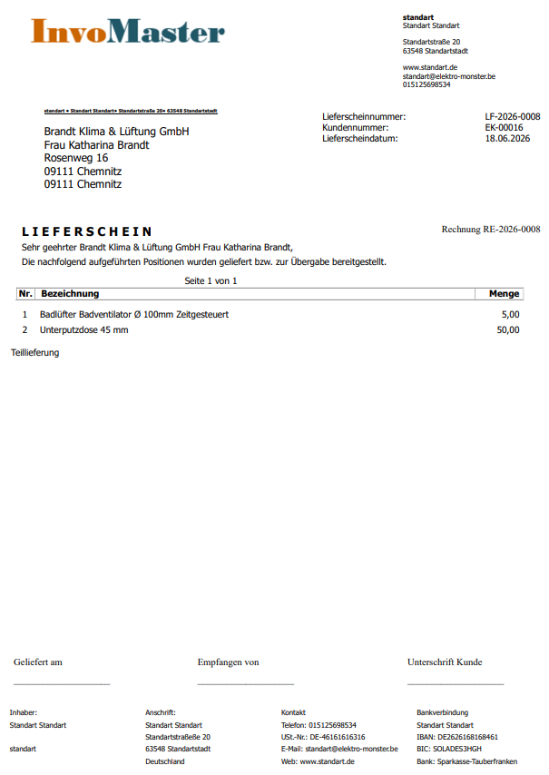 Screenshot: Lieferschein