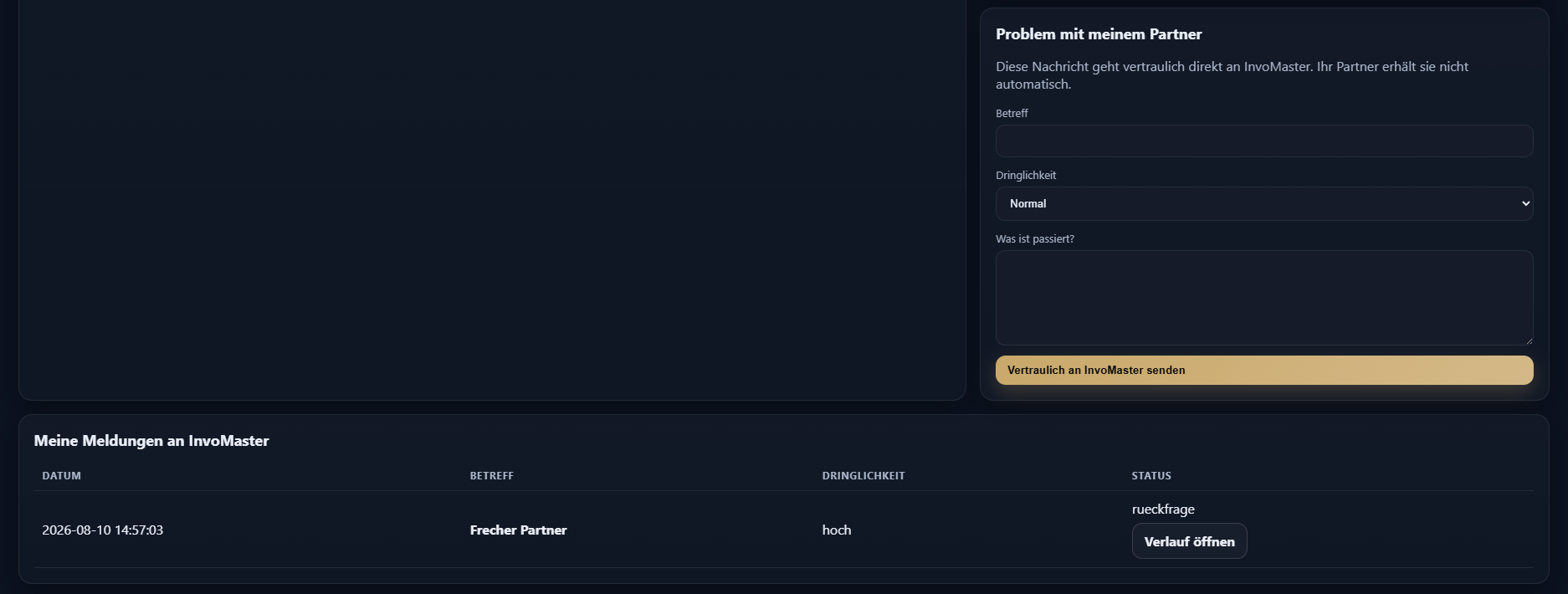 Screenshot: Partnerbetreuung