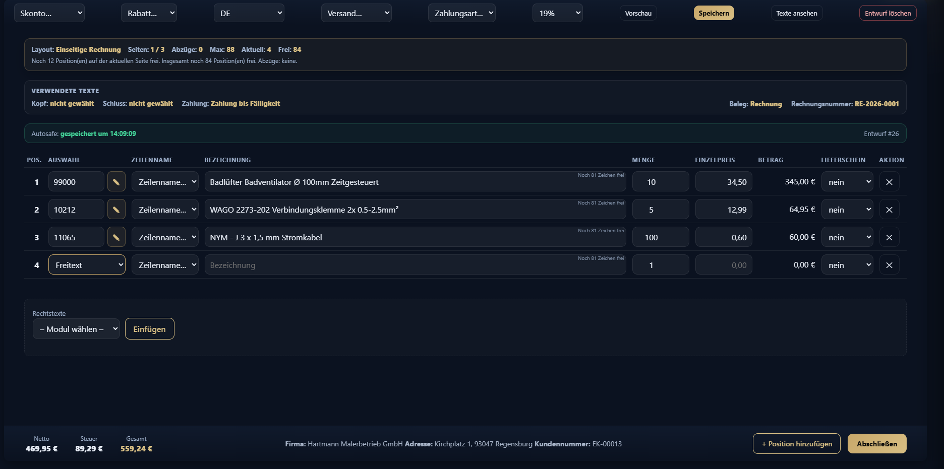 Screenshot: Rechnung
