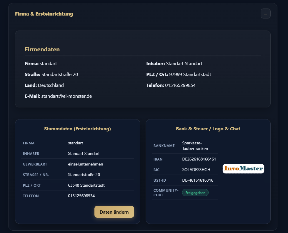 Screenshot: Stammdaten