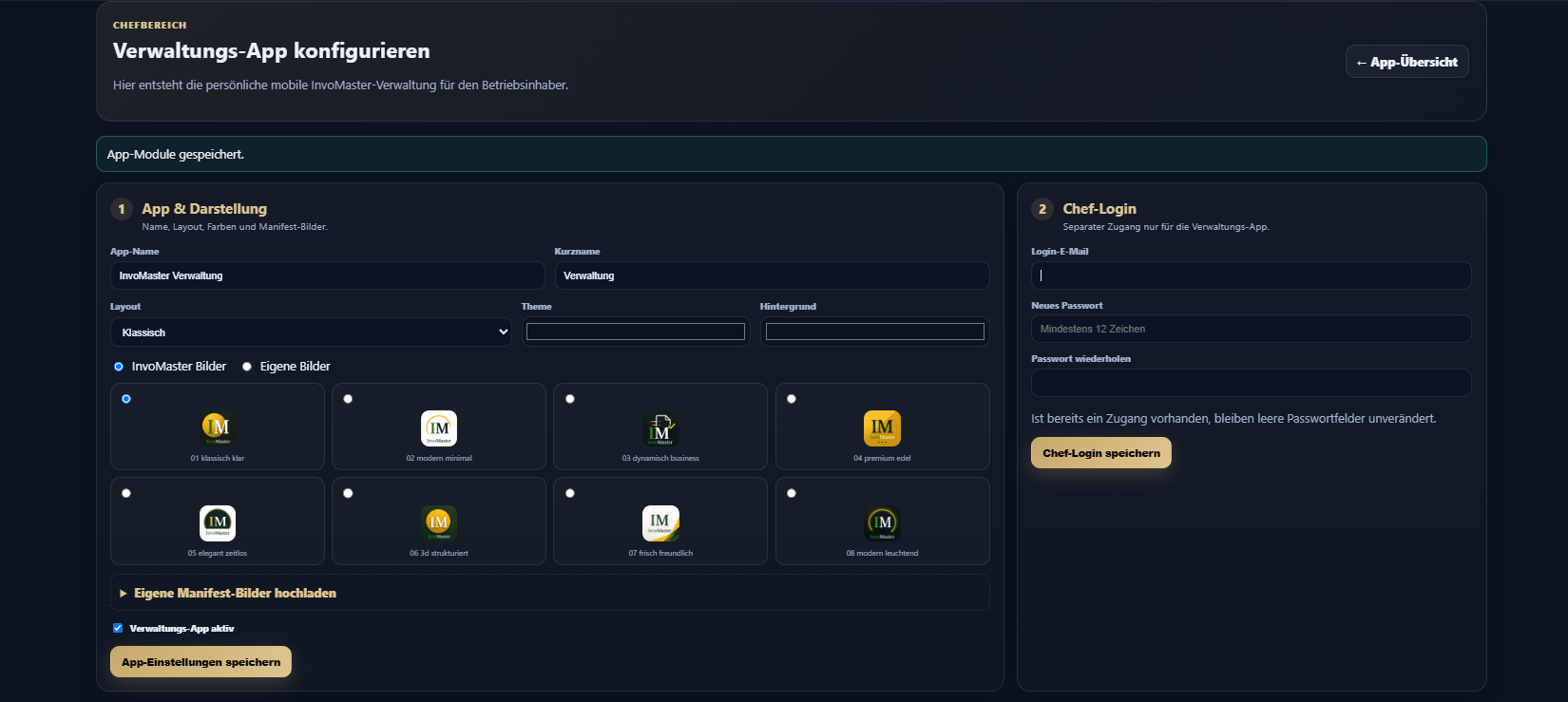 Screenshot: Verwaltungs-App
