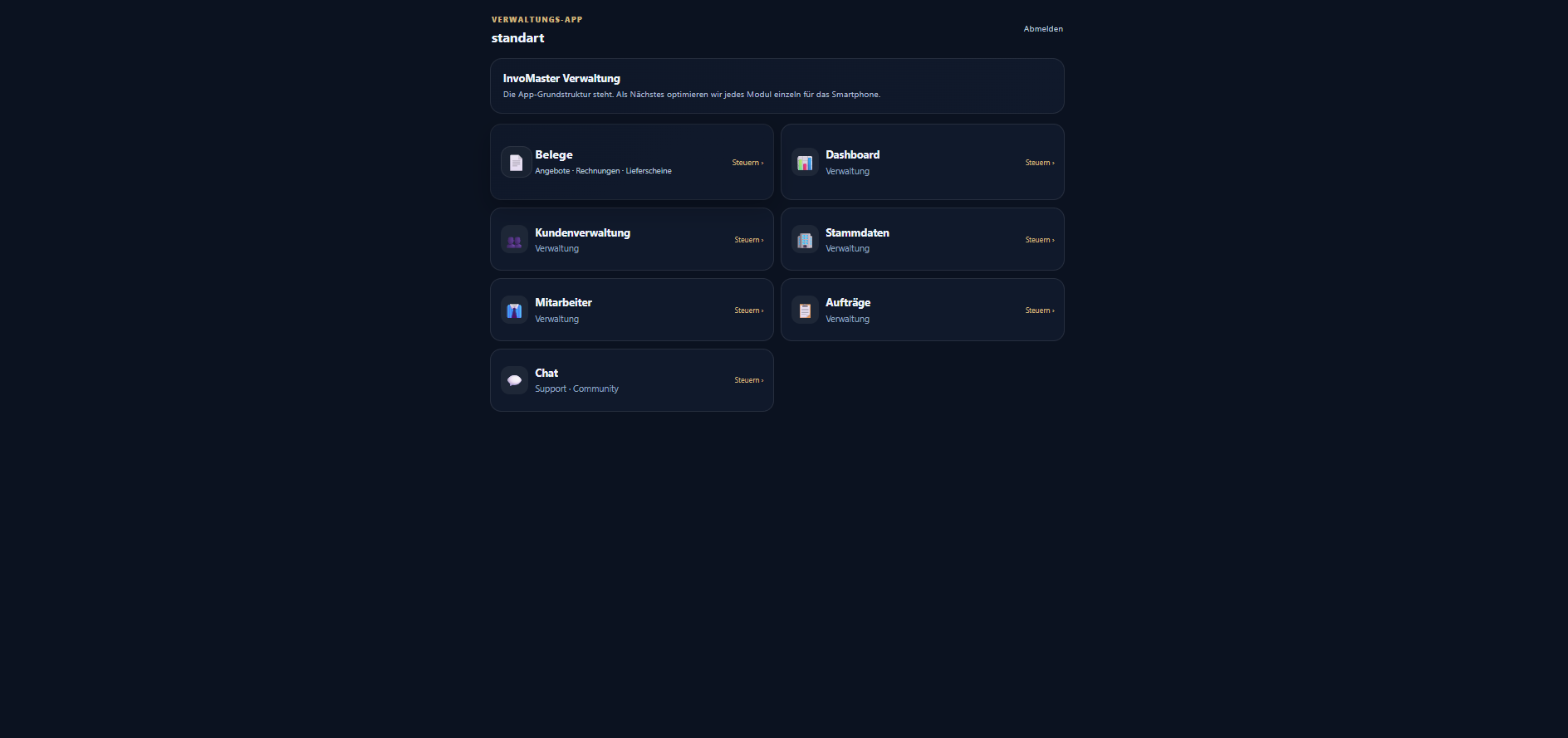 Screenshot: Verwaltungs-App
