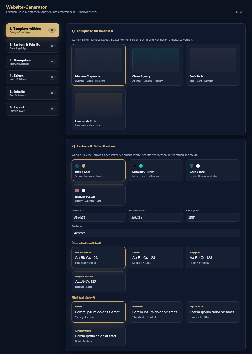 Screenshot: Website-Baukasten