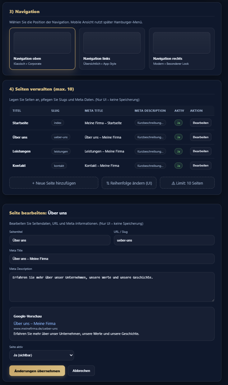 Screenshot: Website-Baukasten