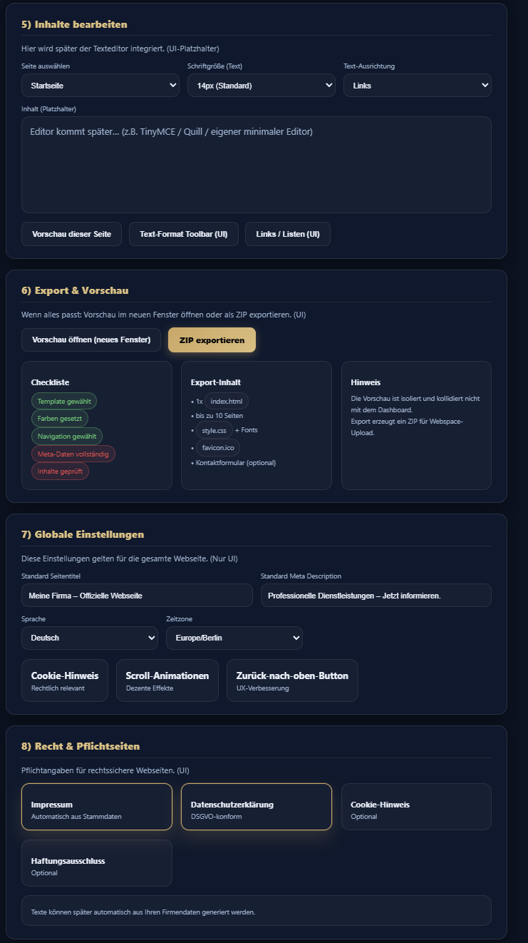 Screenshot: Website-Baukasten