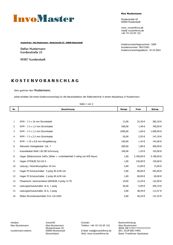Screenshot: Zweiseitige Rechnung